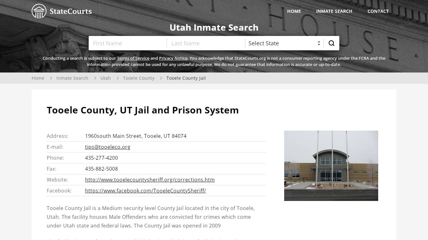 Tooele County Jail Inmate Records Search, Utah - StateCourts